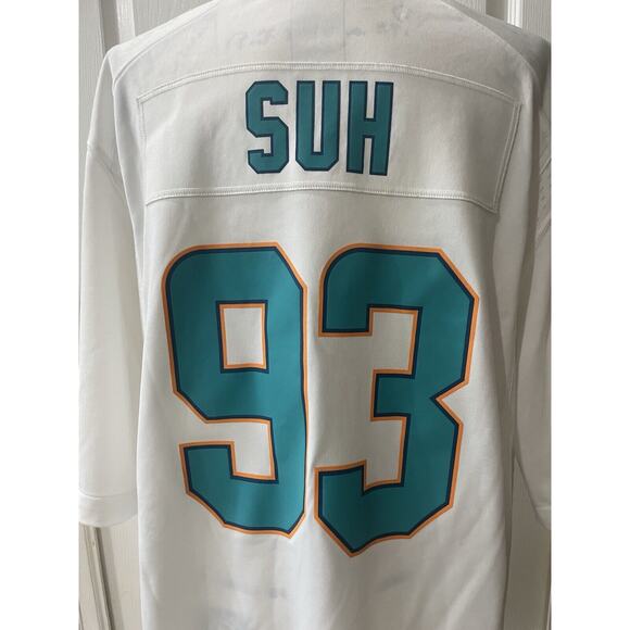 NIKE NFL MIAMI DOLPHINS JERSEY  DEFENSE 93 SZ XL WHITE TEAL ATHLETIC ATHLEISURE - Picture 11 of 15
